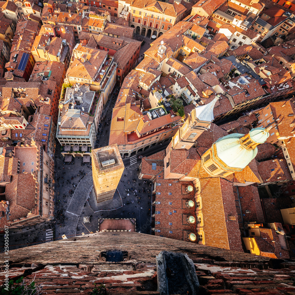 Bologna, aerial view of the city from Asinelli Tower