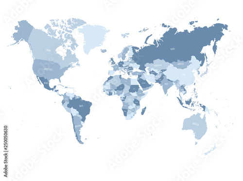 Geopolitical World map. High detail political map with country names. Vector illustration