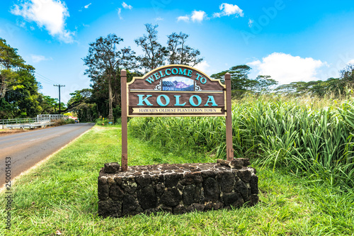 Welcome sign of Koloa, Kauai, Hawaii