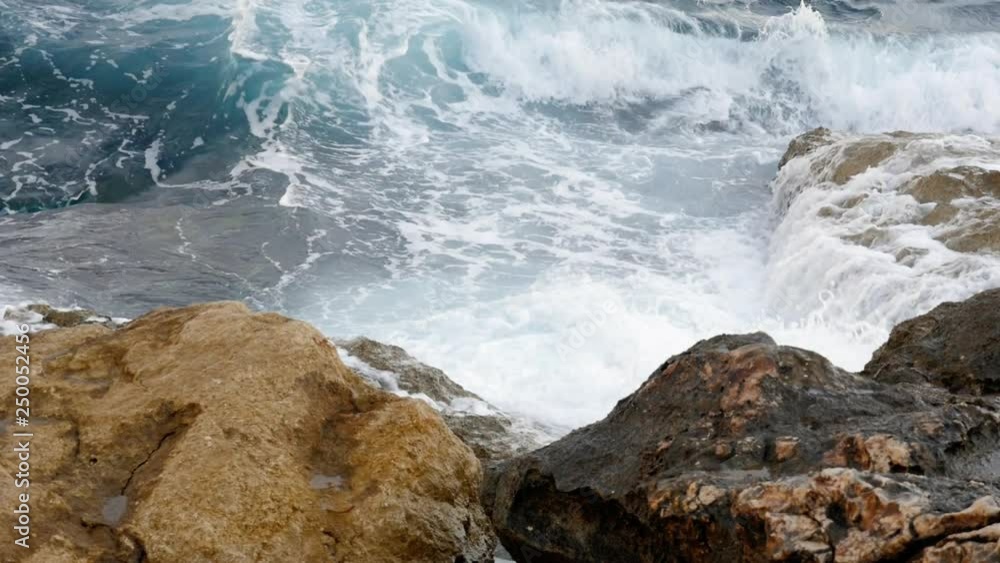 Shot of Saint Paul`s Shoal in Bugibba in Malta, slow motion, waves Shot of Saint Paul`s Shoal in Bugibba in Malta, slow motion, waves