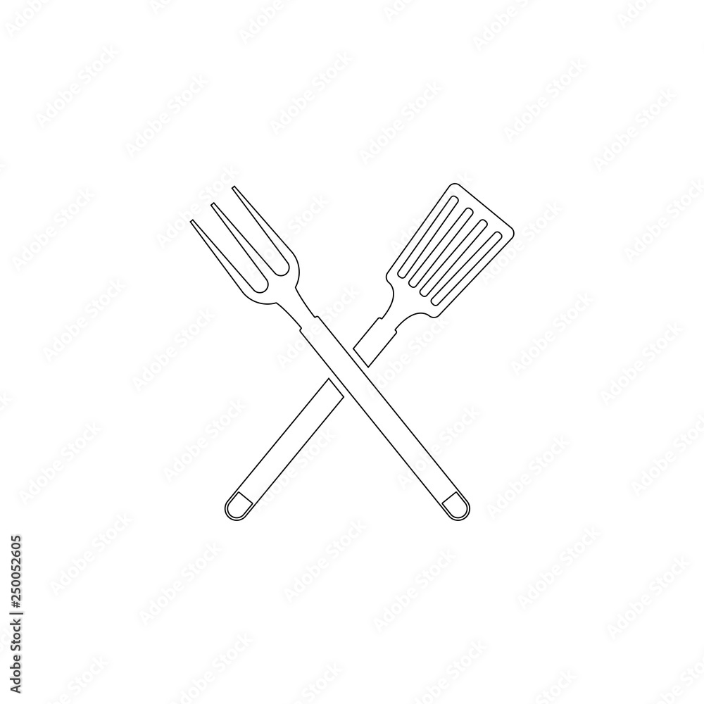 BBQ or grill tools. Crossed barbecue fork with spatula. flat vector icon BBQ or grill tools. Crossed barbecue fork with spatula. flat vector icon