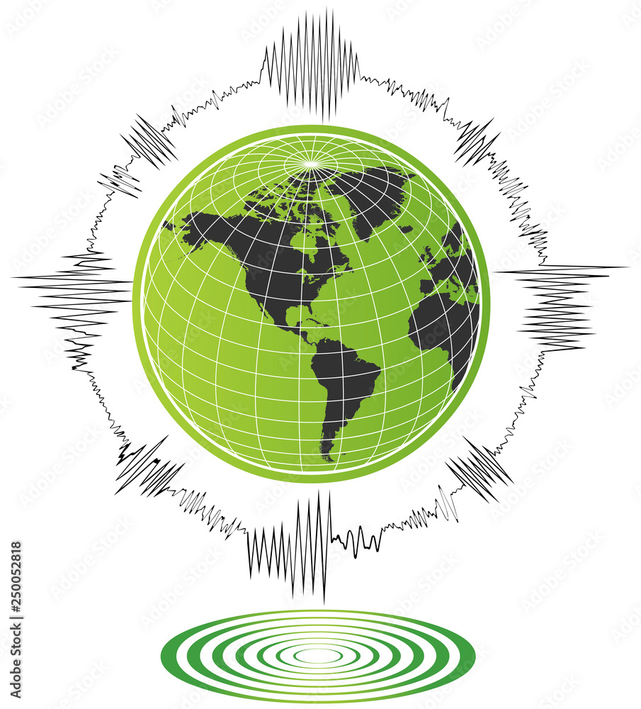 Globe, Planet, Meridians, Parallel, Equator, Seismic waves, Oscilloscope