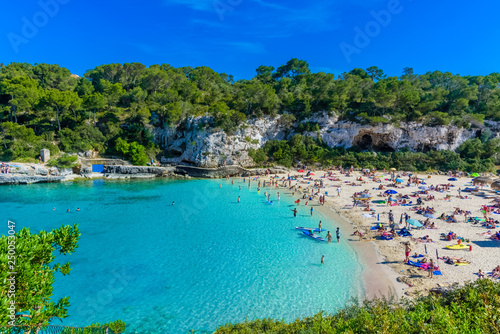 People enjoying summer holiday at Cala Llombards beach of Pallma de Mallorca ...