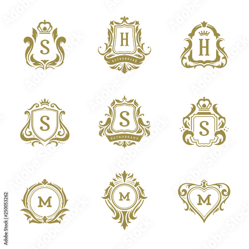 Luxury logos monograms crest design templates set vector illustration.