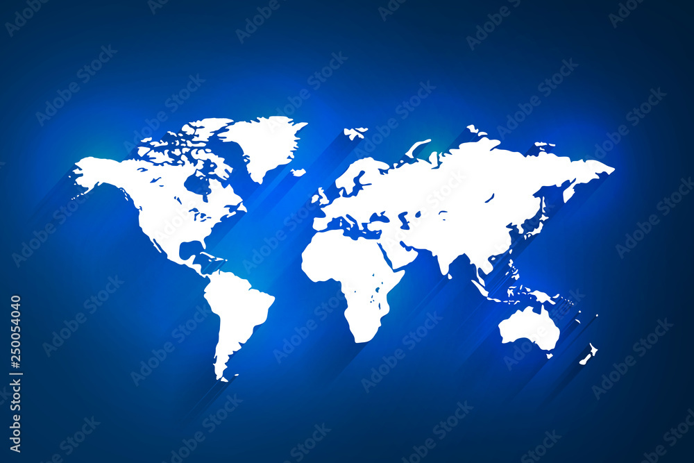White world map on blue background, vector