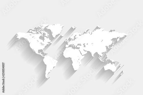 White world map on gray background, vector