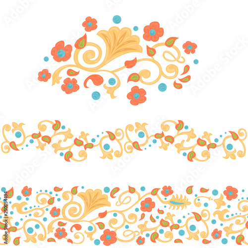 Floral design elements on white background. Floral element and border patterns. Vector illustration. photo