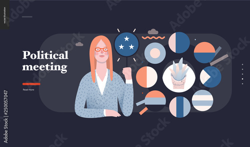 Technology 3 - Political meeting - flat vector concept digital illustration political meeting metaphor. Creative landing web page design template