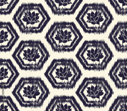 Monochrome dyed effect honeycomb or hexagon and lotus background inspired by traditional Japanese kikko tortoise shell armour plate worn by Samurai .