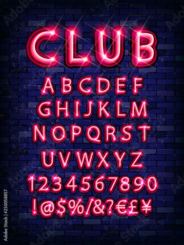 New modern neon set glowing alphabet