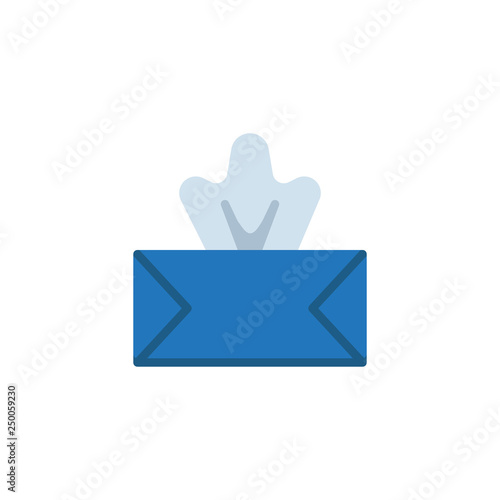 Tissue wet wipes handkerchief box flat icon, vector sign, colorful pictogram isolated on white. Tissue box with tissue paper symbol, logo illustration. Flat style design