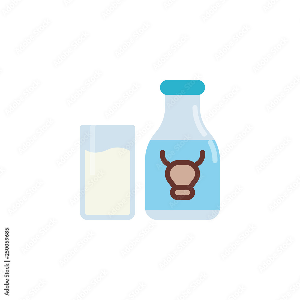 Milk bottle and glass flat icon, vector sign, colorful pictogram isolated on white. Milk allergen symbol, logo illustration. Flat style design