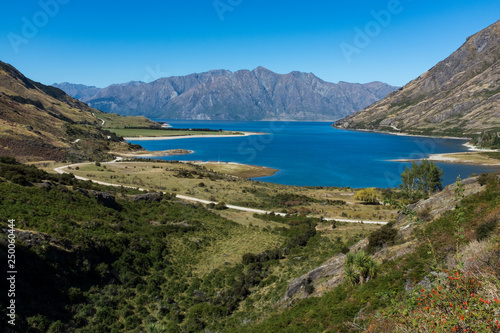 Wide view of Lake Hawea in New Zealand