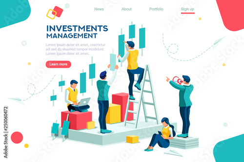 Alternative progress, building ad, investment management for company. Joint markets and move up deal. Bank career growth for success. Flat ambition concept with character isometric vector illustration