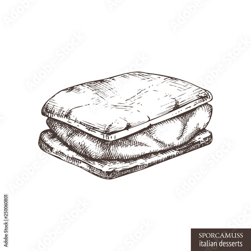 Hand drawn cannoli illustration on white background. Vector Italian pastries with sweet ricotta creams. Vintage desserts sketch.
