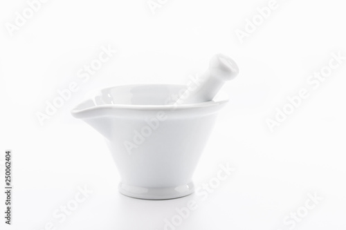 White mortar and pestles isolated on white background.