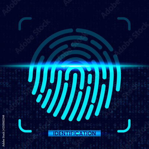 Shining shiny fingerprint identification passes. modern technology. vector