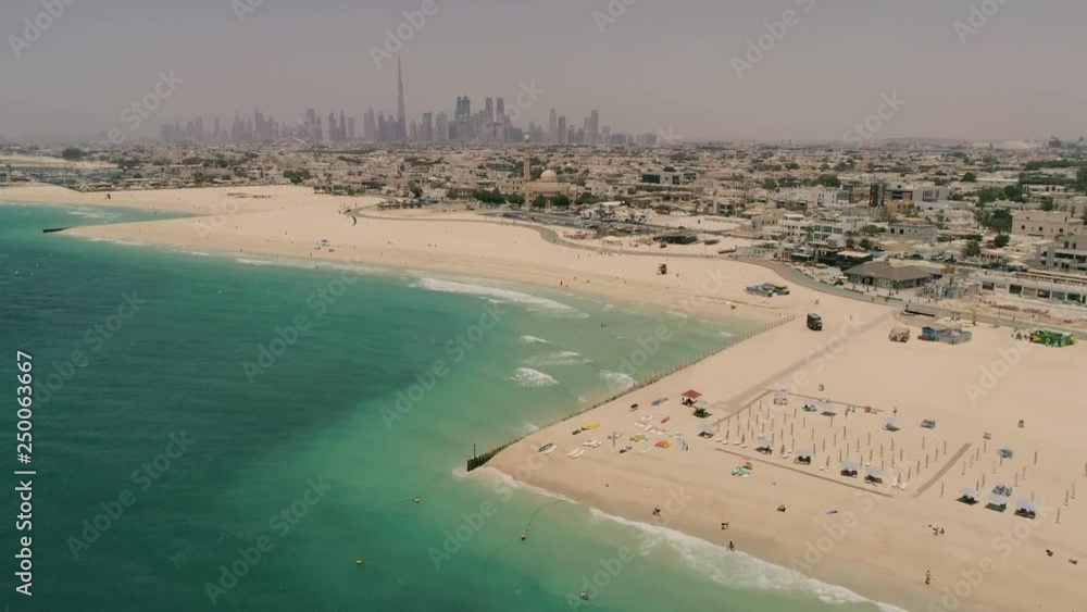 Aerial view of Jumeirah public beach during a dusty day, Dubai, U.A.E. Aerial view of Jumeirah public beach during a dusty day, Dubai, U.A.E.