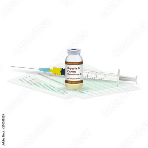 Immunization, Hepatitis Vaccine Medical Test, Vial And Syringe Ready For Injection A Shot Of Vaccine Isolated On A White Background. Vector Illustration. Vaccination Healthcare Concept.