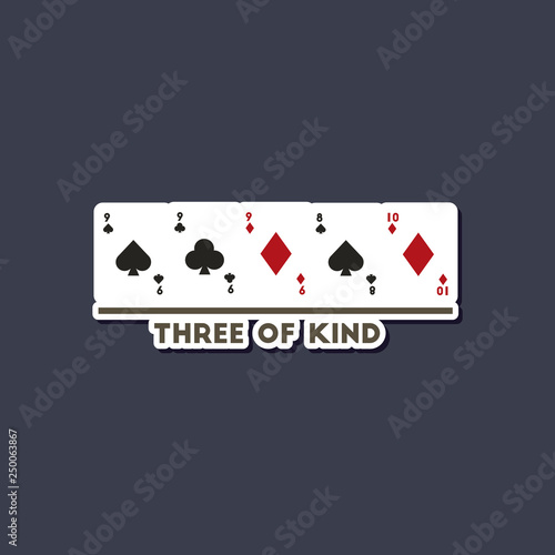 paper sticker on stylish background poker three of a kind