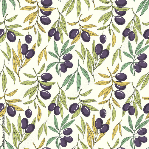 Seamless pattern with Olive branches