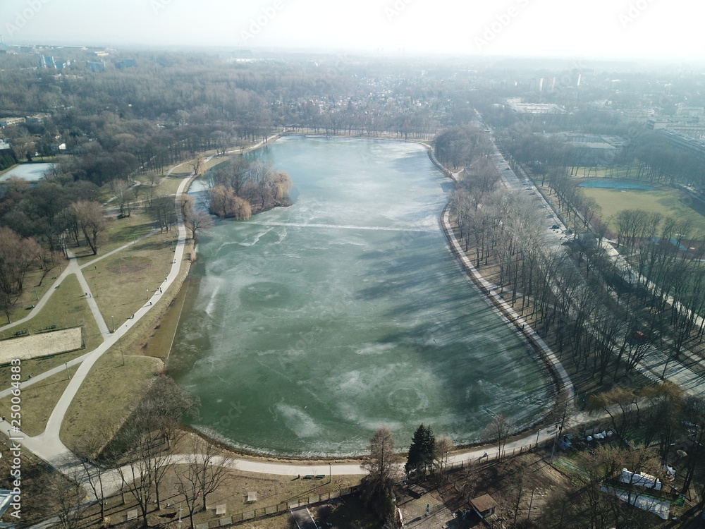 Fototapeta premium Lake , Winter , Ice , Fly , Drone , CityLake , Landscape , Clouds