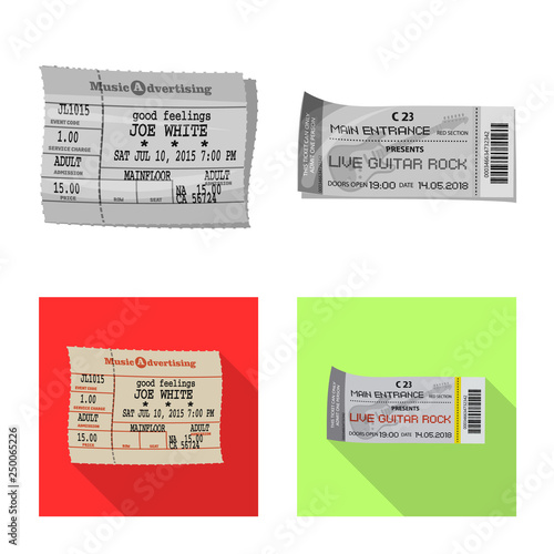 Vector illustration of ticket and admission logo. Collection of ticket and event stock symbol for web. photo