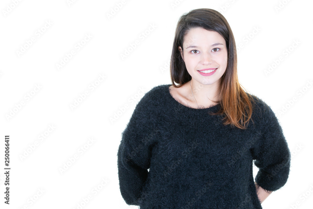 Young pretty Woman Headshot Portrait in white isolated background and copy space Young pretty Woman Headshot Portrait in white isolated background and copy space