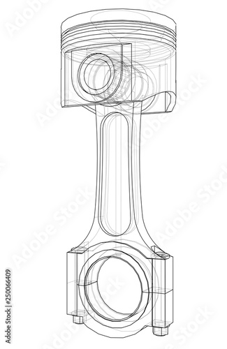 Sketch of piston. Vector rendering of 3d