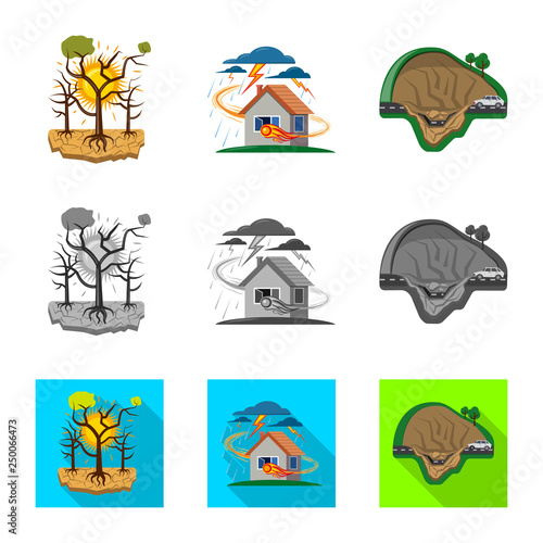 Isolated object of natural and disaster symbol. Set of natural and risk stock vector illustration.