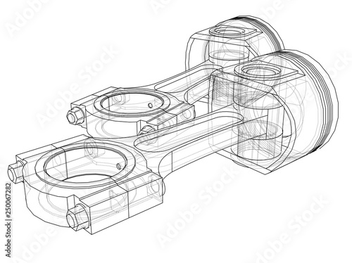 Sketch of piston. Vector rendering of 3d