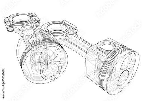 Sketch of piston. Vector rendering of 3d