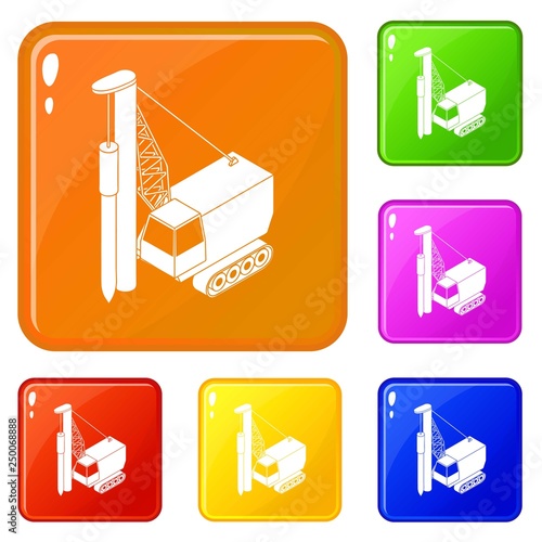 Drilling machine icons set collection vector 6 color isolated on white background