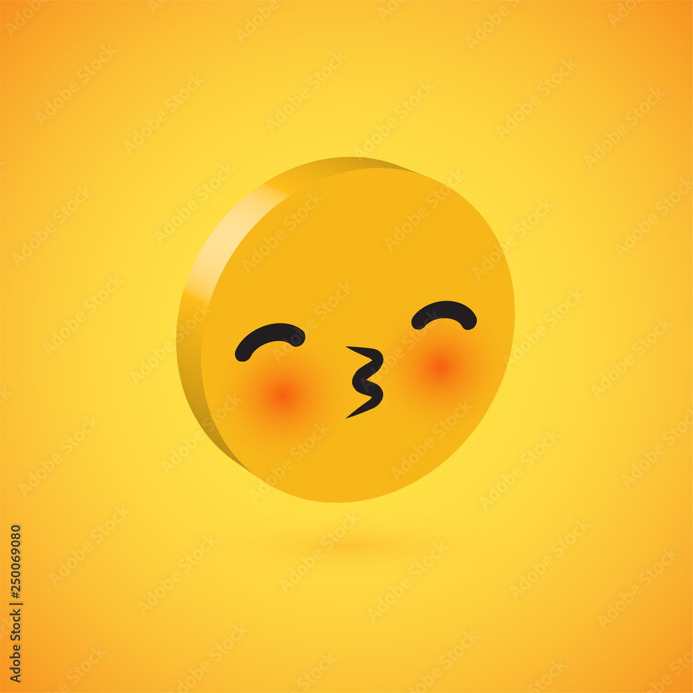 Fototapeta premium Yellow high detailed 3D disc emoticon, vector illustration