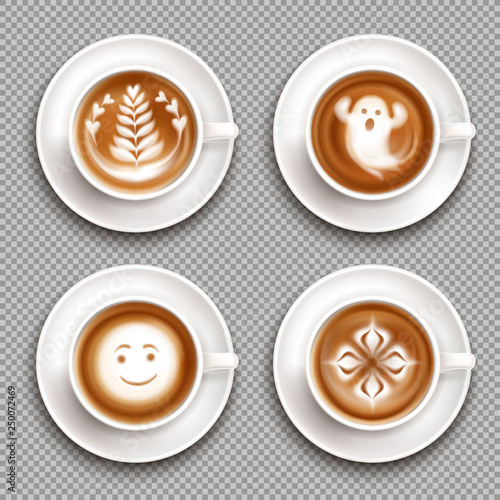 Colored Latte Art Top View Icon Set