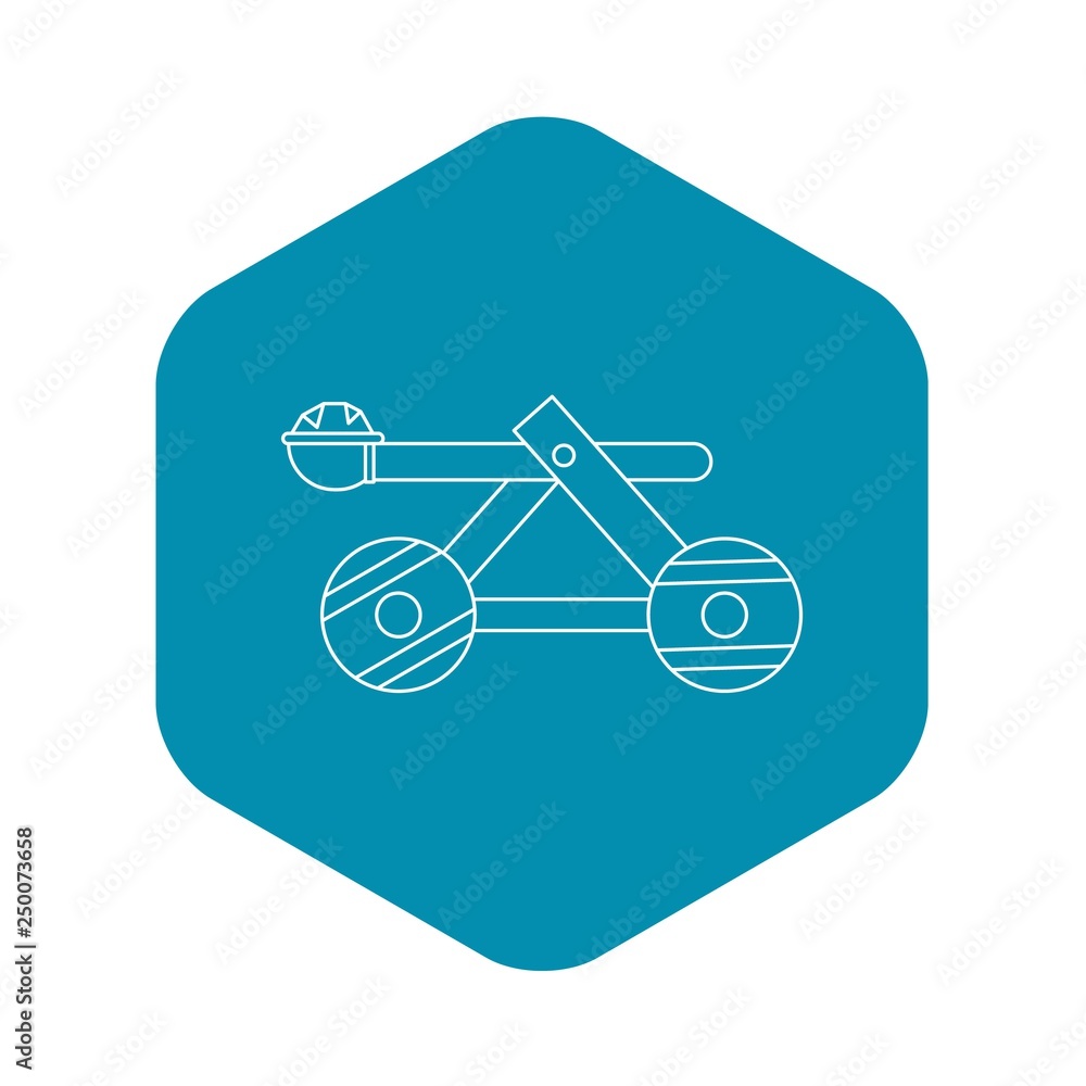 Wooden catapult icon in outline style on a white background vector illustration Wooden catapult icon in outline style on a white background vector illustration
