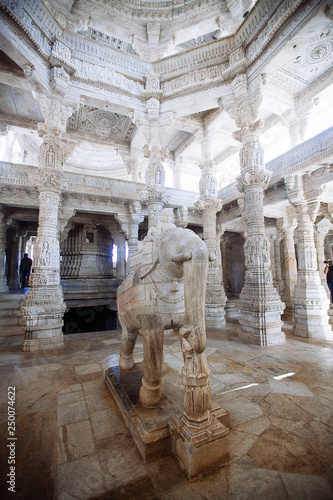 Interior of Ranakpur Temple in Rajasthan, India