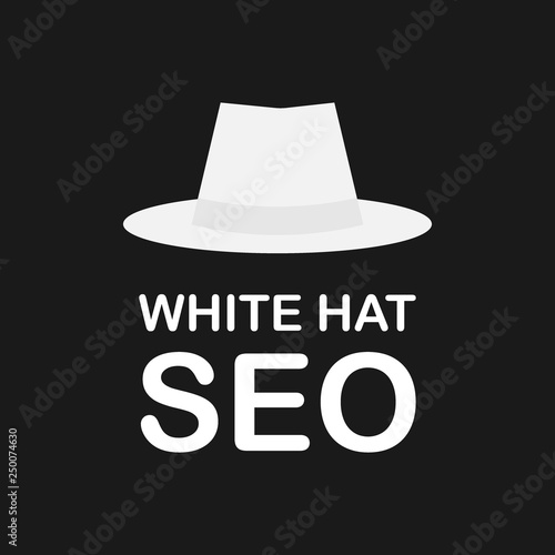 White hat seo banner. Magnifier, and other search engine optimization tools and tactics. Vector illustration.