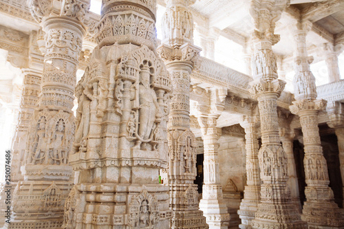 Interior of Ranakpur Temple in Rajasthan, India