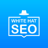 White hat seo banner. Magnifier, and other search engine optimization tools and tactics. Vector illustration.