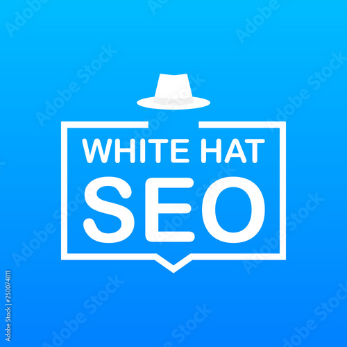 White hat seo banner. Magnifier, and other search engine optimization tools and tactics. Vector illustration.