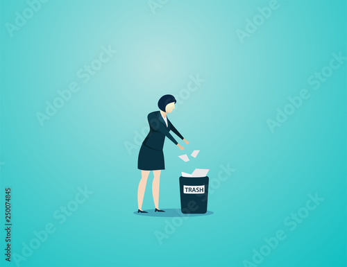 business woman throw trash document