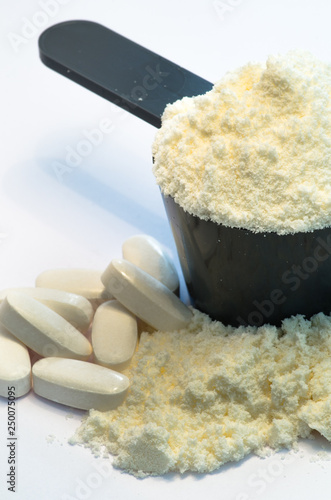 Supplement used in fitness and training. Pills, Amminoacids, Protein, Omega3 and Scoops