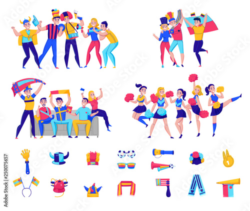 Fans Cheering Team Icon Set