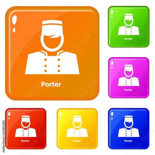 Porter icons set collection vector 6 color isolated on white background