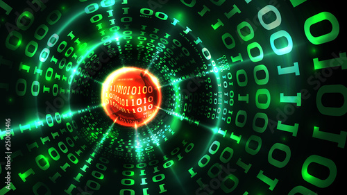 Abstract computer data background matrix binary code, data stream, abstract firewall. Hacking computer system, database, internet server with virus, malicious code. Vector illustration