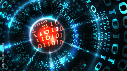 Abstract computer data background programming binary code, data stream, abstract firewall. Hacking computer system, database, internet server with virus, malicious code. Vector illustration