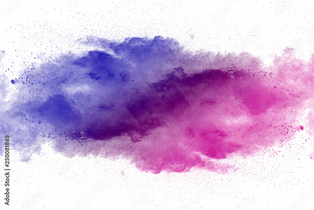 Obraz premium Explosion of multicolored dust on white background.