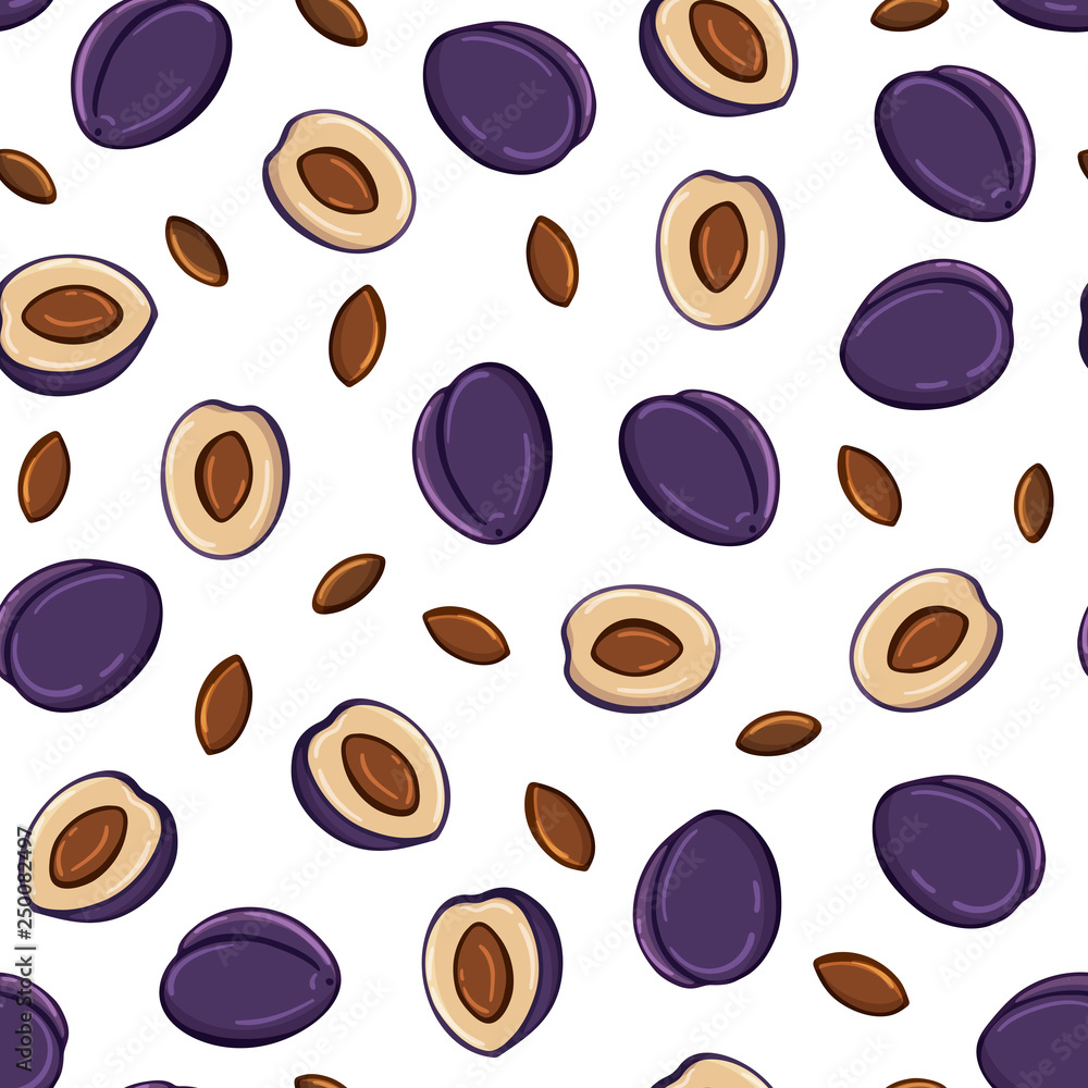 Obraz premium Pattern of vector illustrations on the vegetarianism theme: various types of fruits. Isolated editable objects for your design.