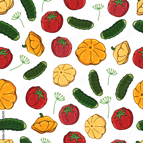 Pattern of vector illustrations on the vegetarianism theme: various types of vegetables. Isolated editable objects for your design.